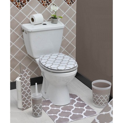 Taupe and White Plastic Moroccan Freestanding Toilet Paper Holder