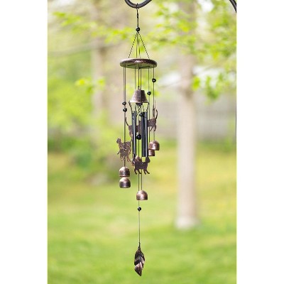 27" Bronze Cat-Themed Iron Wind Chimes for Outdoors