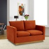 LeisureMod Nervo Mid-Century Modern Upholstered Velvet Loveseat with Gold Frame - 2 of 4