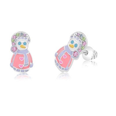 Chanteur Hypoallergenic Kids Jewelry Accessories Snowman with Multi-color CZ White Gold Palladium Plating Girl's Earrings