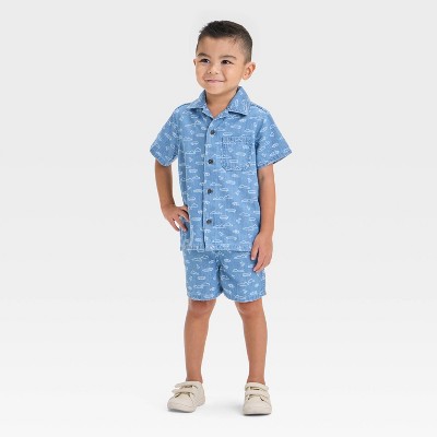 Toddler Boys' Short Sleeve Denim Button-Down Shirt and Pull-On Shorts Set - Cat & Jack™ Medium Wash