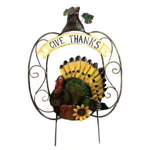 Direct International 41.0 Inch Turkey In Pumpkin Stake Thanksgiving Harvest Outdoor Decorative Garden Stakes - 1 of 3