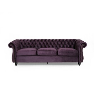 GDFStudio Kyle Upholstered 84.50" Tufted 3 Seater Sofa with Scroll Arms - 1 of 4