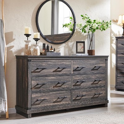 Farmhouse 6 Drawers Dresser, Large Wood Chest of Drawers with Handle for Bedroom, Living Room