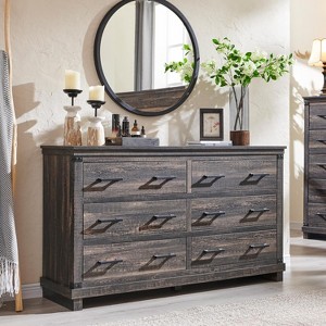 Farmhouse 6 Drawers Dresser, Large Wood Chest of Drawers with Handle for Bedroom, Living Room - 1 of 4