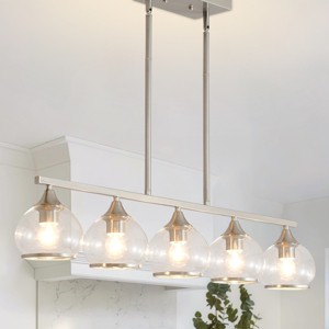 BAOURE 37.2" Black Kitchen Island Lighting,5-Light Farmhouse Dining Room Light Fixture Over Table, Island Linear Pendant Chandelier with Glass Shade - 1 of 4