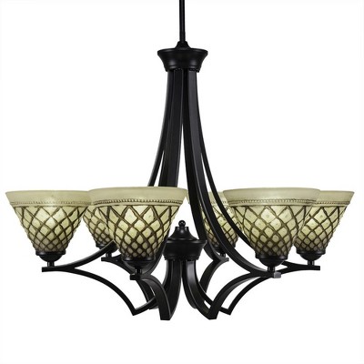 Toltec Lighting Zilo 6 - Light Chandelier in  Matte Black with 7" Chocolate Icing Shade