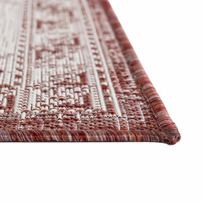 Rust Red Synthetic Medallion Outdoor Rectangular Rug