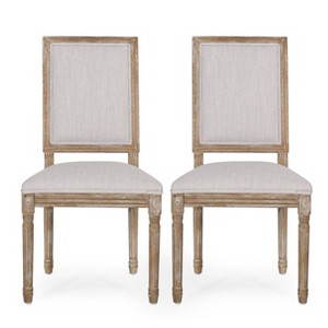 TiramisuBest [Set of 2] French Country Dining Chairs with Cane Back & Upholstered Seats, Fluted Legs, Rustic Blue Gray Finish - 1 of 4