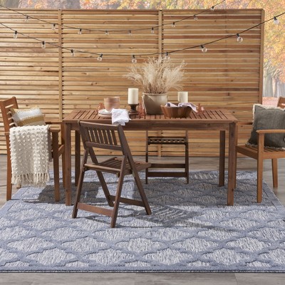 Denim Blue and White Synthetic Trellis Flat Woven Rug 7' x 10'
