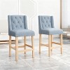 27" Contemporary Tufted Fabric Wingback Counter Stools, Set of 2, Light Blue with Natural Legs, Stylish and Comfortable Bar Seating - 3 of 4