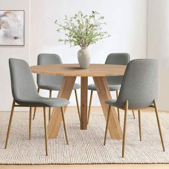 Oslo Dining Chairs Set Of 4,Linen Dining Chair with Oak Metal Legs-Maison Boucle