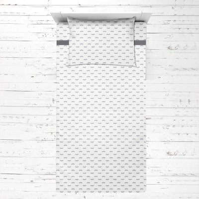 Bacati - Moustache Gray Muslin 3 pc Toddler Bed Sheet Set 100 percent cotton
