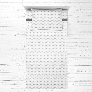 Bacati - Moustache Gray Muslin 3 pc Toddler Bed Sheet Set 100 percent cotton - 1 of 4