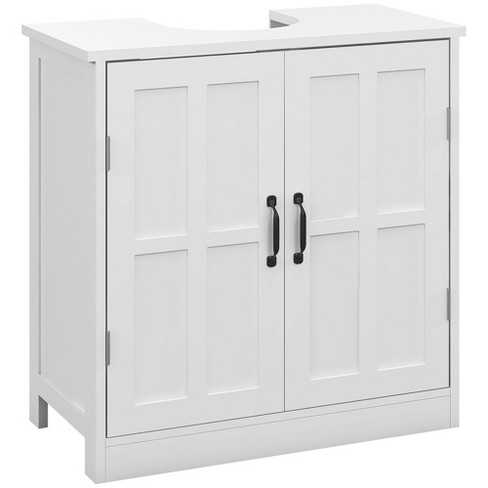 kleankin Bathroom Pedestal Under Sink Cabinet with Storage Shelf, 2 Doors, White