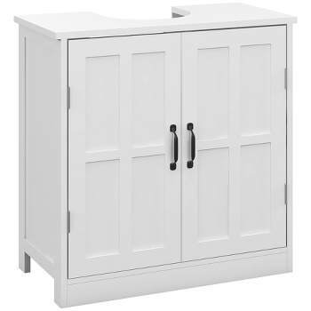 kleankin Pedestal Under-Sink Cabinet, Bathroom Storage Unit with Double Doors and Adjustable Shelf, White