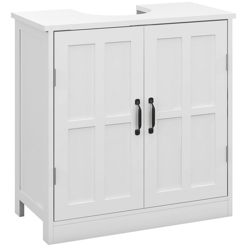 kleankin Pedestal Under-Sink Cabinet, Bathroom Storage Unit with Double Doors and Adjustable Shelf, White, 1 of 7