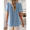 Summer Short Sleeve Smock Tops Tiny Embroidered Blouse Lightweight Crochet Breathable T-Shirts for Women Round Neck Lantern Sleeve Casual Tops - 2 of 4