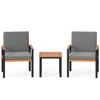 Costway 3 PCS Patio Furniture Set with Coffee Table Removable Cushions Acacia Wood Armrests Black/Gray - 2 of 2