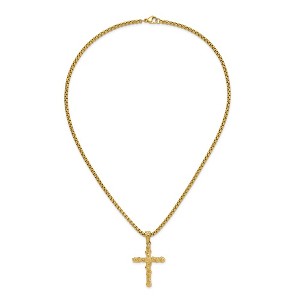 Chisel Stainless Steel and Textured Yellow IP-plated Nugget Cross Pendant on a 22" Box Chain Necklace - 1 of 4