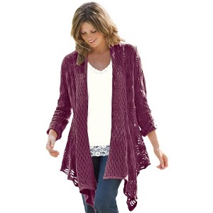 Woman Within Plus Size Open Front Pointelle Cardigan - 1 of 4