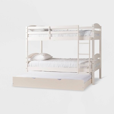 Buy Twin Over Twin Solid Wood Bunk Bed with Trundle White Saracina
