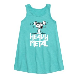 Girls' - Peanuts - Heavy Metal Snoopy Graphic Sleeveless Aline Dress - 1 of 4
