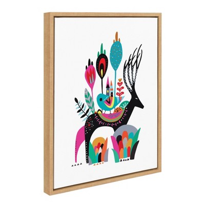 Colorful Abstract Animal Print on Canvas with Natural Frame