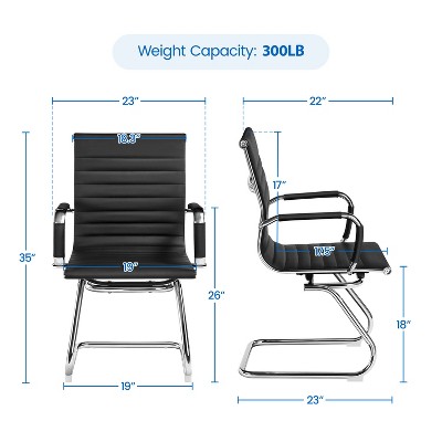 Black Faux Leather and Chrome Office Reception Chairs, Set of 2