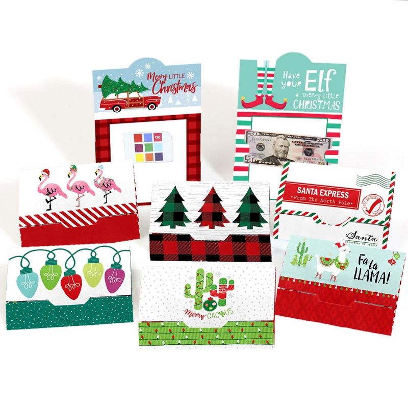 Big Dot of Happiness Red and Green Assorted Holiday Cards - Christmas Money and Gift Card Holders - Set of 8, 1 of 7