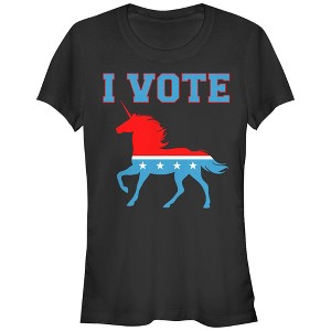 Juniors Womens Lost Gods I Vote Unicorn T-Shirt - 1 of 3