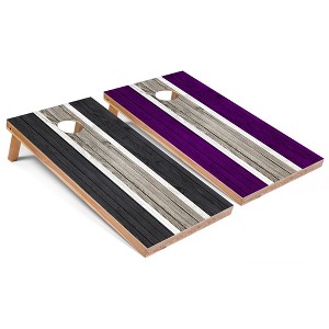 Skip's Garage Dark Grey and Purple Striped Cornhole Board Set, Includes 2 Boards, 8 Bags & Optional Accessories - 1 of 4