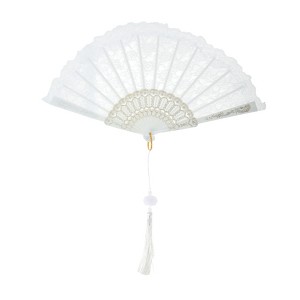 Unique Bargains Lace Trim Orchid with Tassel Folding Fan 1 Pc - 1 of 4