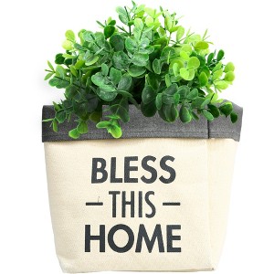 Pavilion Gift Company - Bless This Home - Canvas Planter Cover (Holds 6" Pot) - Planters - 1 of 4