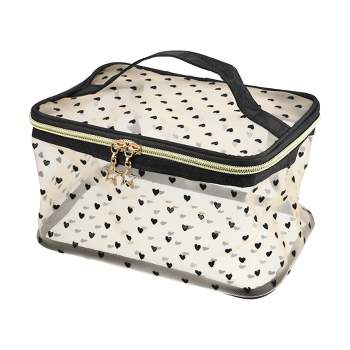 Unique Bargains Travel Portable Makeup Bag Heart-Shaped Dots Zipper Closure Beige 1 Pc