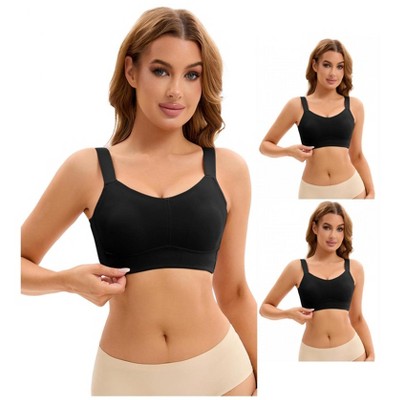 INSPIRE CHIC 3 Pcs Women's Push Up V Neck Full Coverage Wirefree Adjustable Straps Minimizer Bras