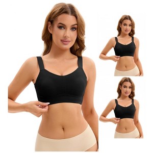 INSPIRE CHIC 3 Pcs Women's Push Up V Neck Full Coverage Wirefree Adjustable Straps Minimizer Bras - 1 of 4