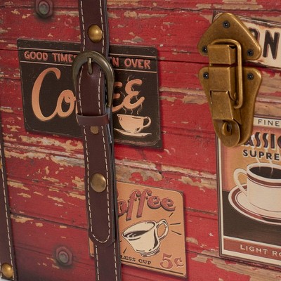 Medium Coffee Shop Decorative Storage Trunk with Leather Straps