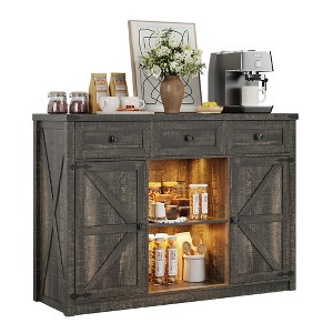 Fredees Farmhouse Sideboard Buffet Cabinet with Storage, 3 Drawers & 2 Doors, Coffee Bottle Bar with Light & Charging Station, Rustic Brown - 1 of 4
