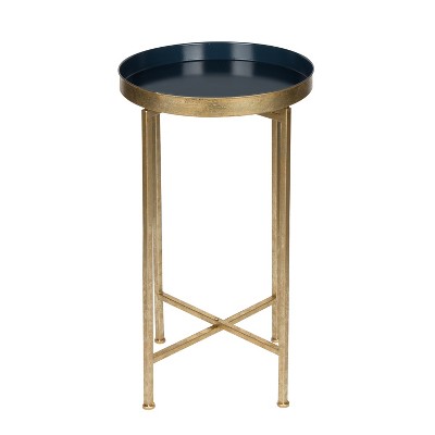 Celia Navy Blue Round Metal Foldable Tray Accent Table