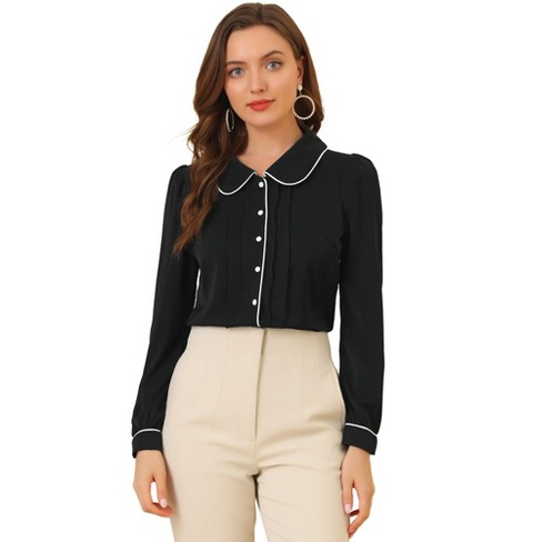 Allegra K Peter Pan Collar Blouse for Women's Contrast Collar