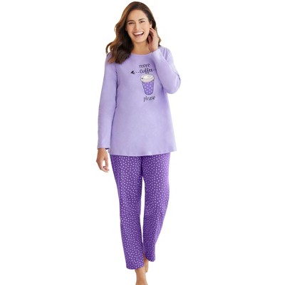 Dreams & Co. Plus Size Long Sleeve Knit PJ Set