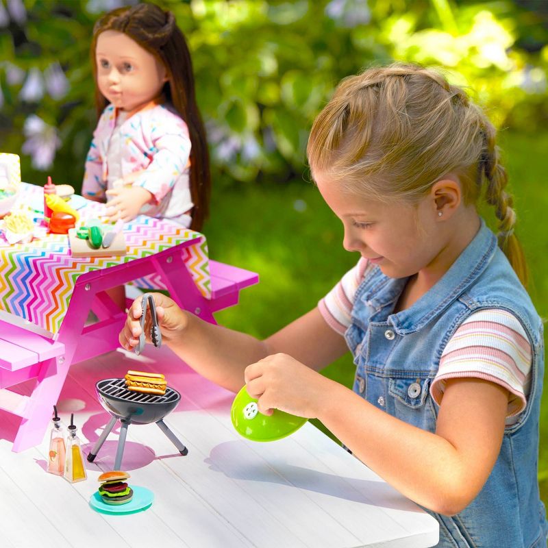 Our Generation Picnic Table Set with Play Food Accessories for 18&#34; Dolls - Pink, 4 of 10