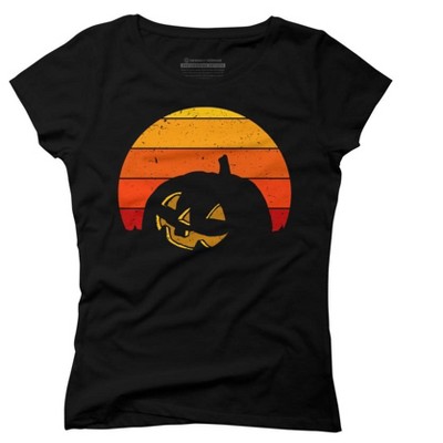 Vintage Retro Sunset Halloween Pumpkin I Juniors Graphic T-Shirt - Design By Humans