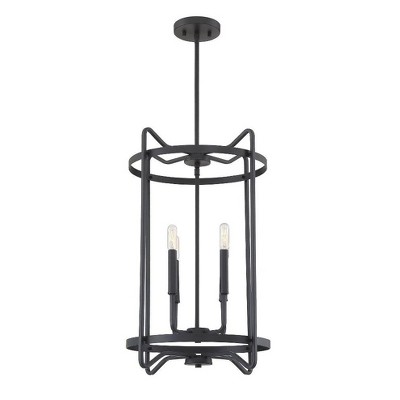 Transitional Matte Black 4-Light Adjustable Foyer Chandelier