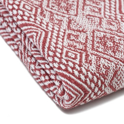 Rust Diamond Pattern Cotton Throw Blanket with Tassels