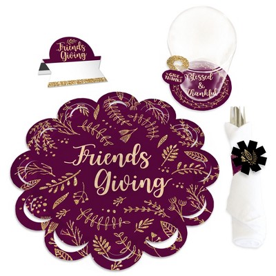Big Dot of Happiness Elegant Thankful for Friends - Friendsgiving Thanksgiving Party Paper Charger and Table Decorations Chargerific Kit  for 8