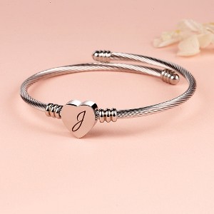 Twisted Steel Heart Cable Initial Bracelet - 1 of 4