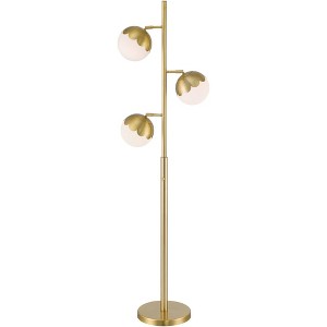 360 Lighting Kelowna Mid Century Modern 67" Tall Standing Floor Lamp Skinny Tree 3-Light Gold Metal Antique Brass Finish Living Room Globe White Shade - 1 of 4