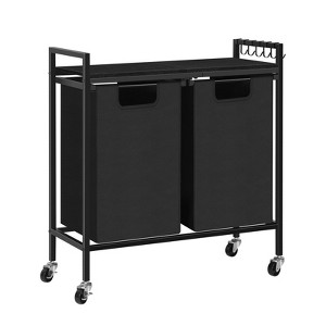 Oumilen Rolling Black Double Laundry Hamper Basket with Removable Bag and Wood Shelf - 1 of 1